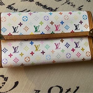 Louis Vuitton Murakami International Porte Tresor long wallet clutch white multi